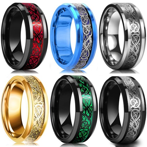 Men celtic dragon ring 8mm - men's,